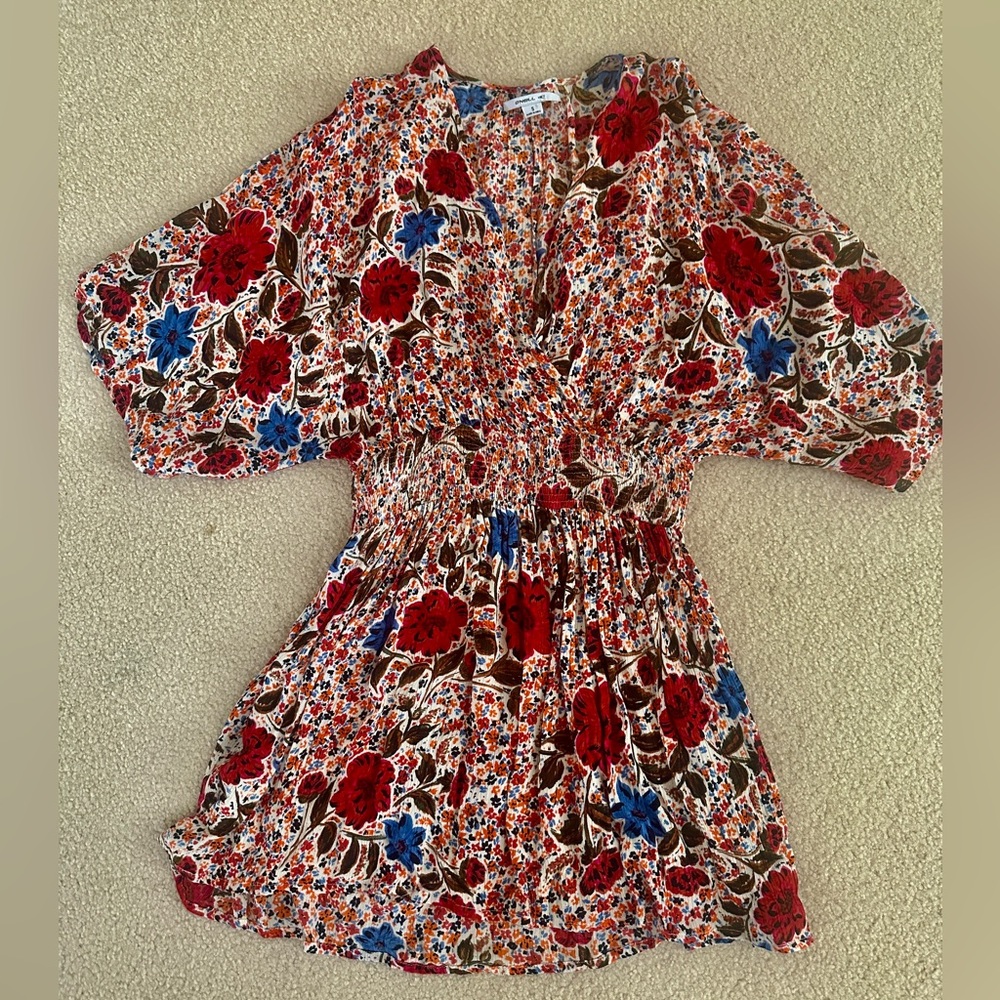 Floral Dress with Red and Blue Accents